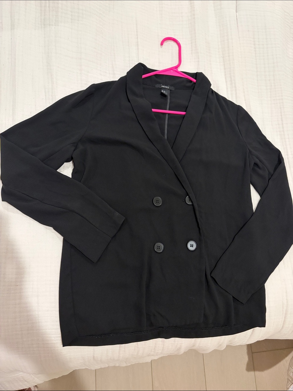 Forever 21 Black Double-Breasted Shawl Collar Lightweight Blazer